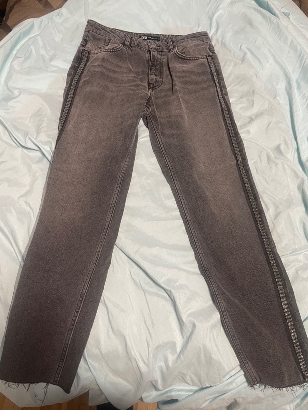 Zara Straight-Leg Jeans with Side Sparkle Stripe — Charcoal